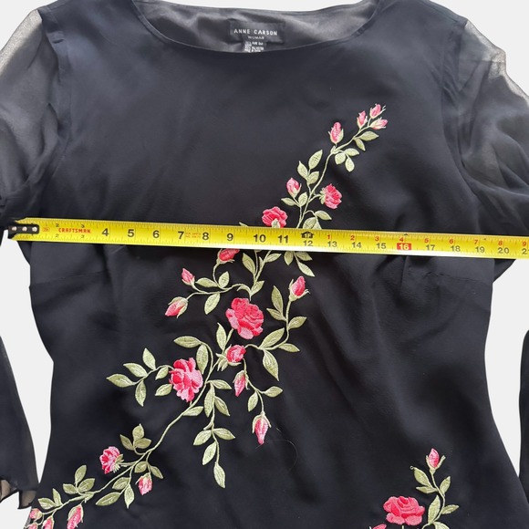 Anne Carson Black 100% Silk Embroidered Rose top XL Whimsigoth Y2K Dark Romance - Picture 4 of 10
